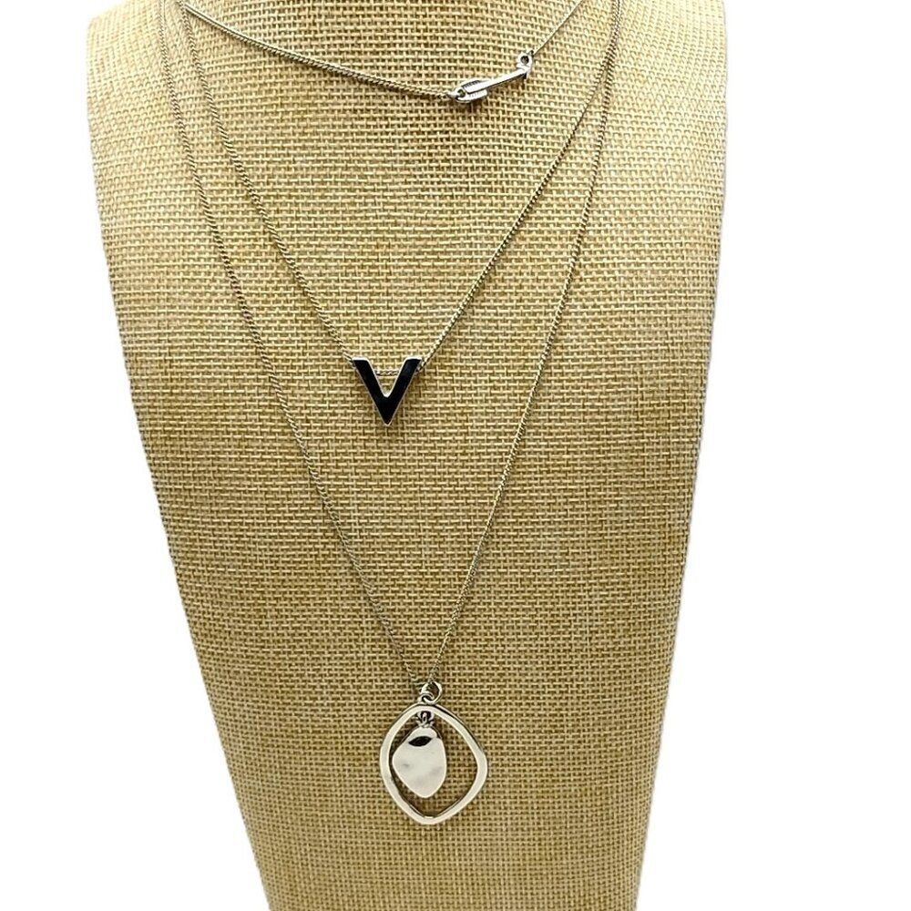 Vintage Aero 1987 Layered Chain Necklace Set Y2K Aeropostale Silver Tone Pendant